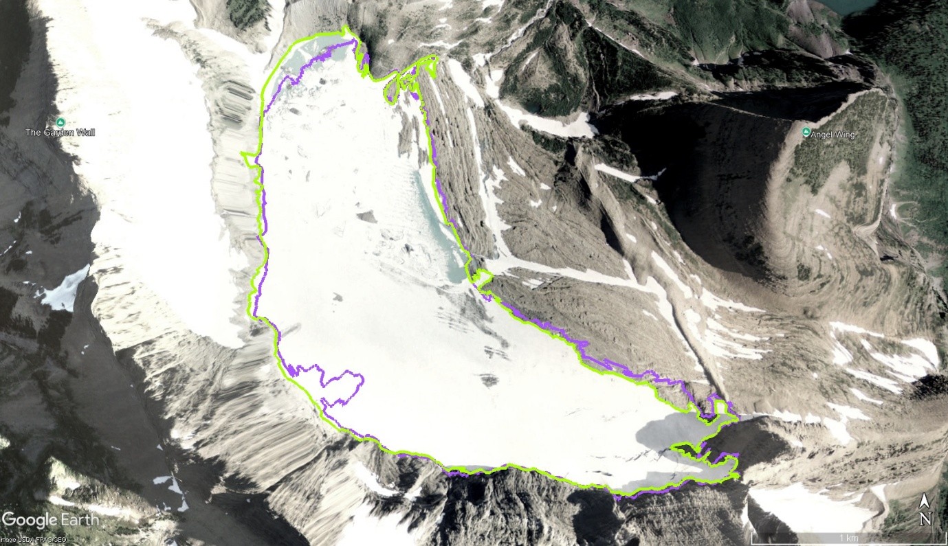 Grinnell Glacier boundary map 2009–2016