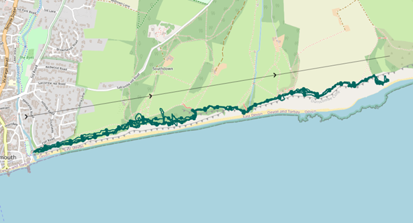 DSAS cliff retreat transects east of Sidmouth