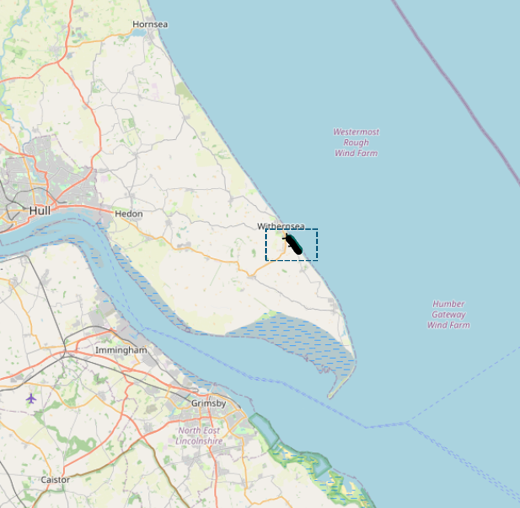 Study area south of Withernsea