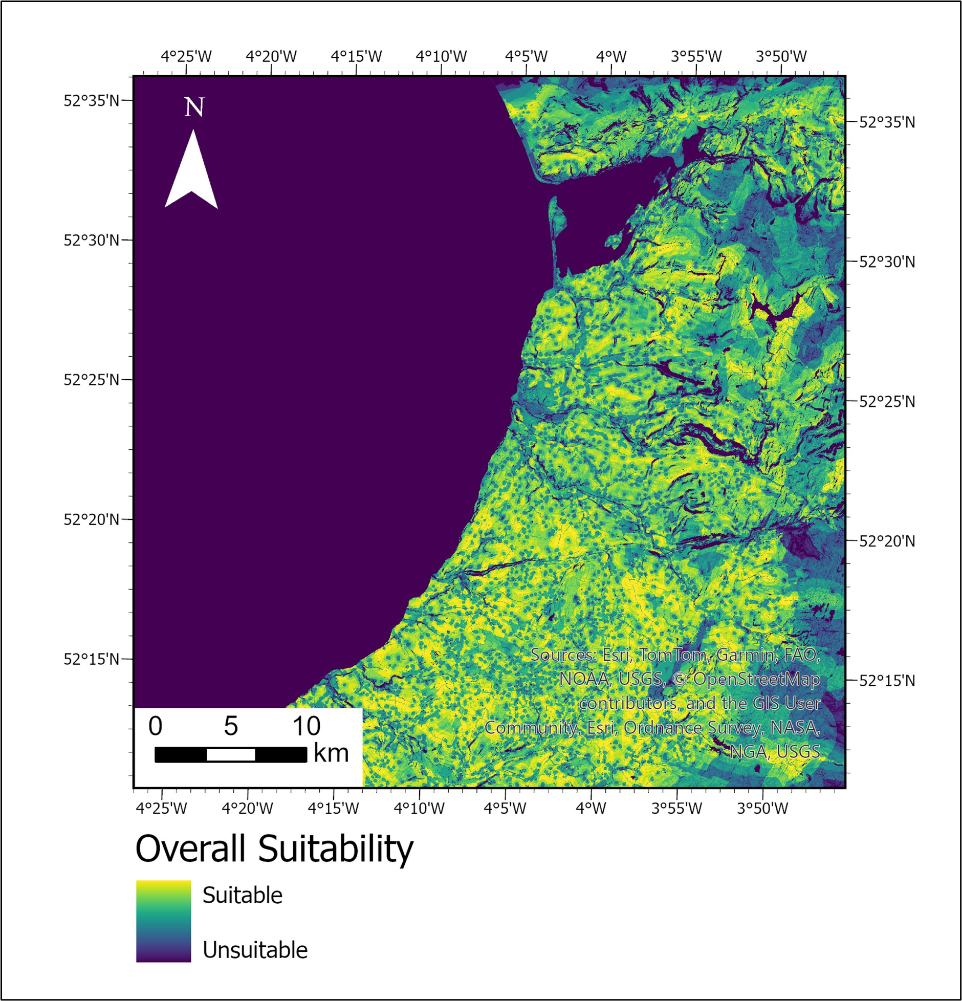 Hospital site suitability map, North Ceredigion