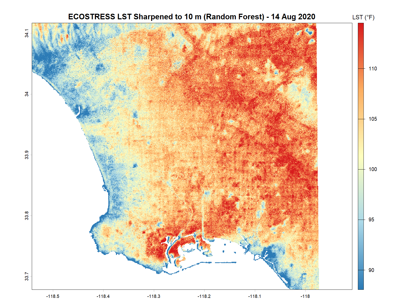ECOSTRESS land surface temperature sharpened to 10 m over Los Angeles